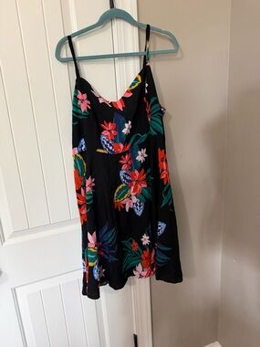 Black sundress with bold tropical floral print size XXL